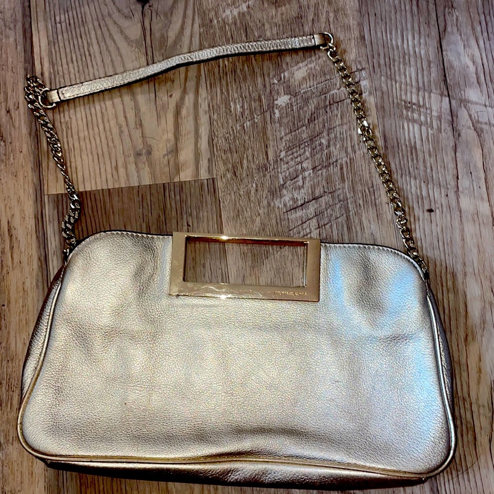 Michael kors gold metallic leather evening clutch or shoulder bag